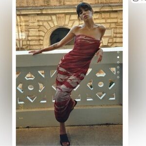 Zara Red and White Midi Dress